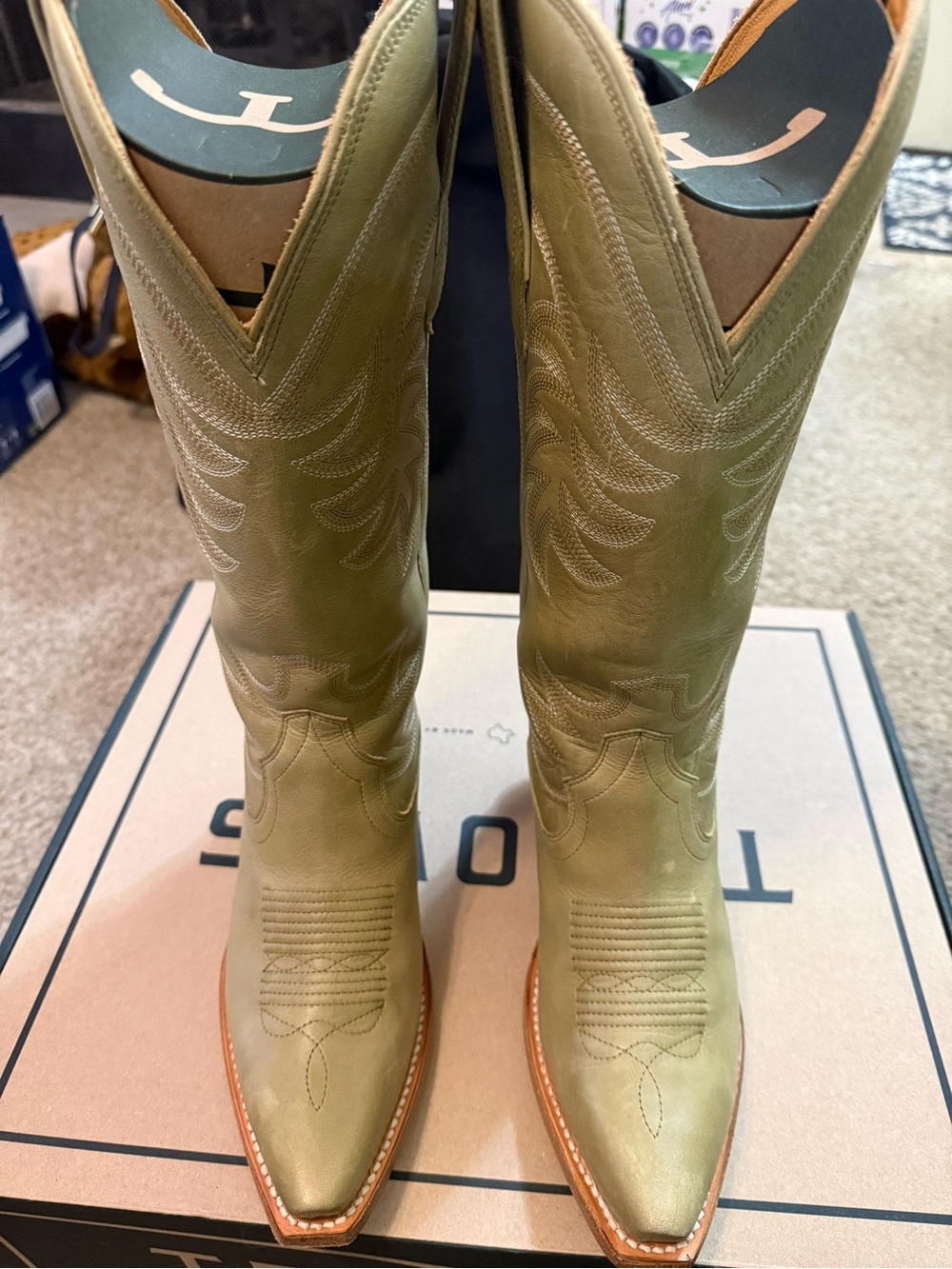 Tecovas Olive Green Leather Western Boots